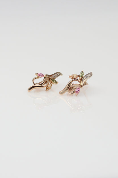 14K Rose Gold Multicolored Stone Earrings