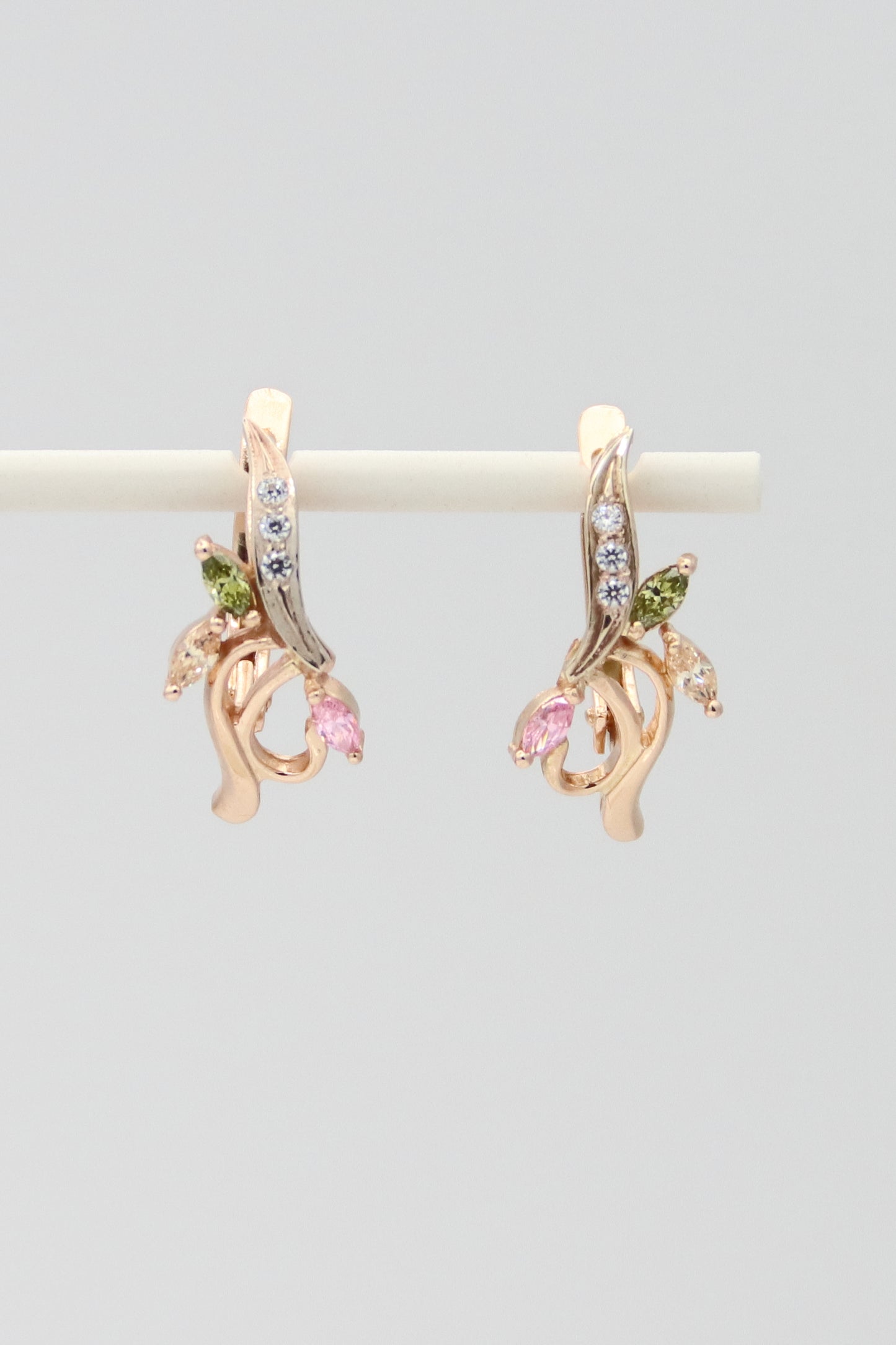 14K Rose Gold Multicolored Stone Earrings