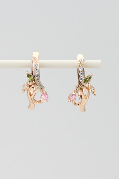 14K Rose Gold Multicolored Stone Earrings