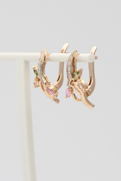 14K Rose Gold Multicolored Stone Earrings