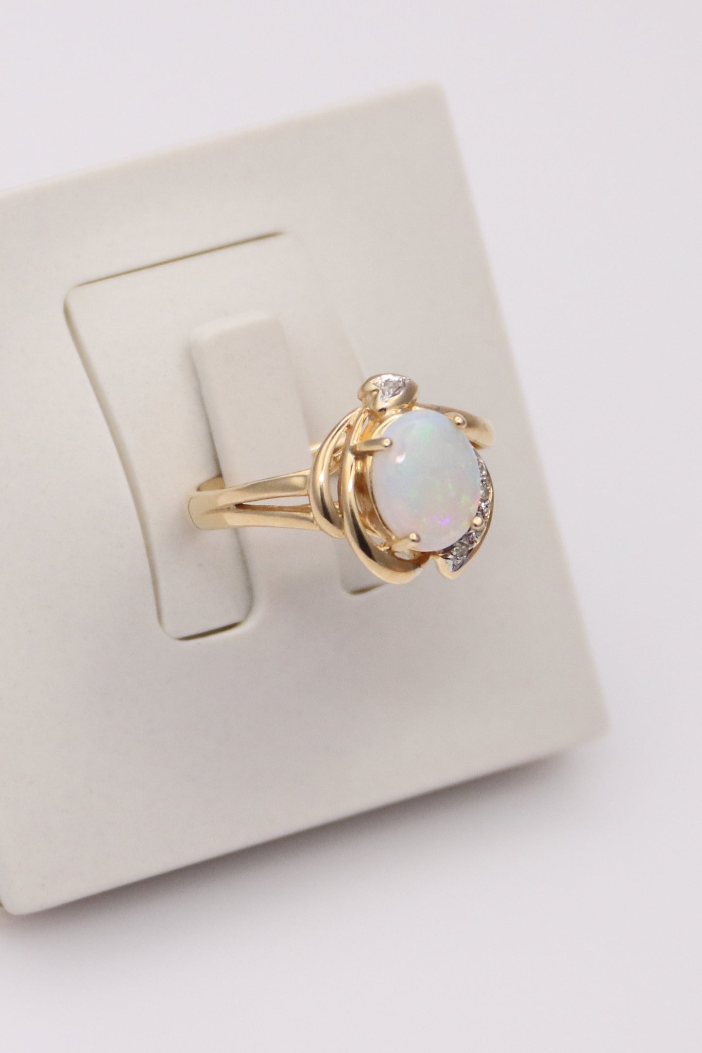 14K Yellow Gold Opal Diamond Ring