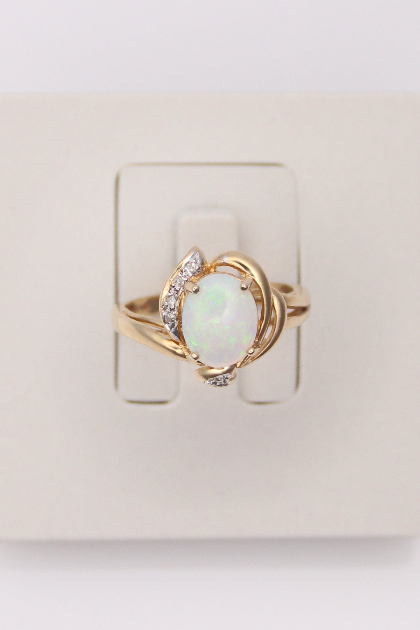 14K Yellow Gold Opal Diamond Ring