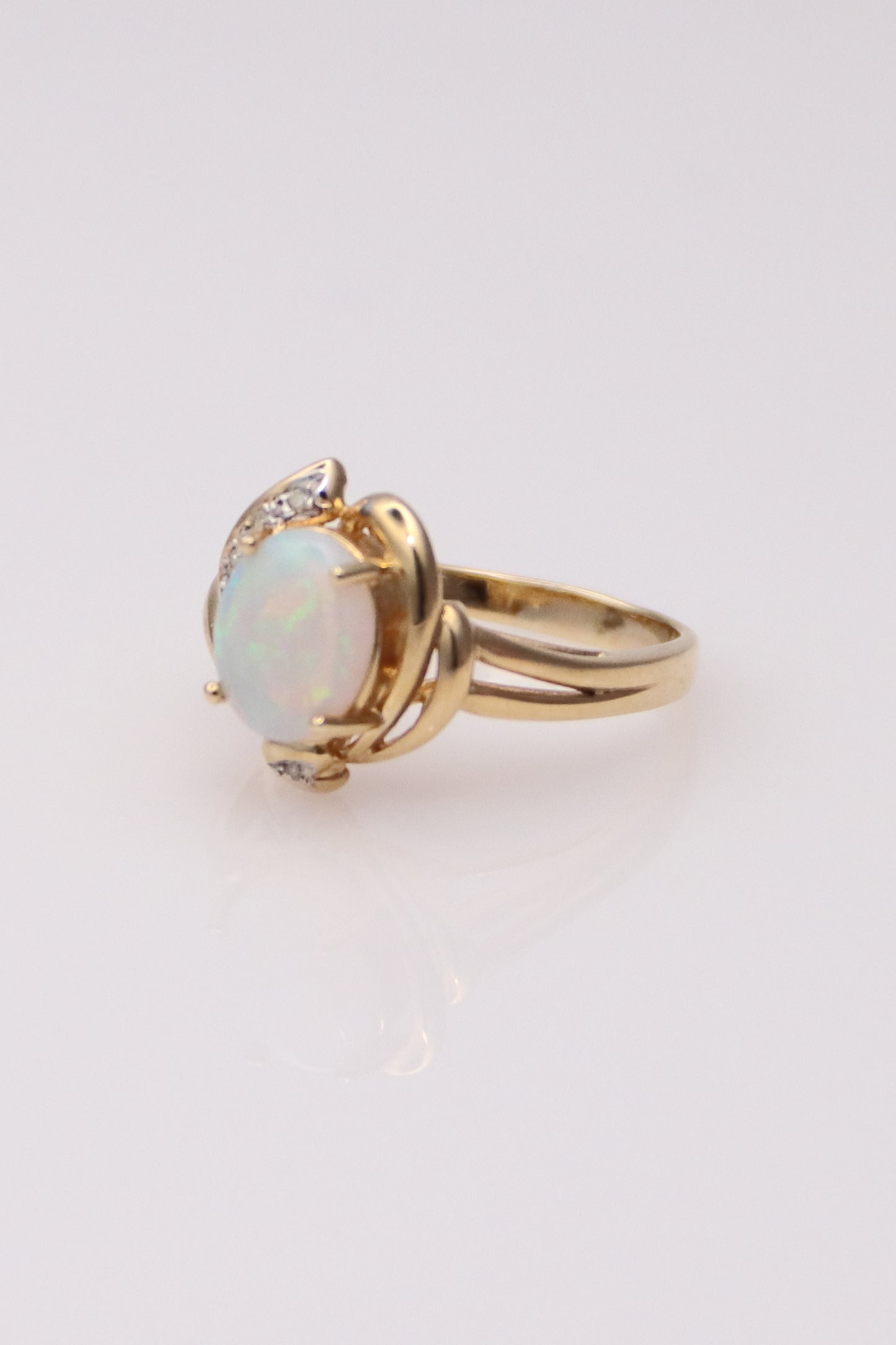 14K Yellow Gold Opal Diamond Ring