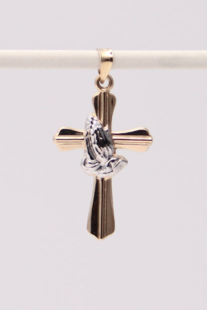 14K Two-Tone Prayer Cross Pendant