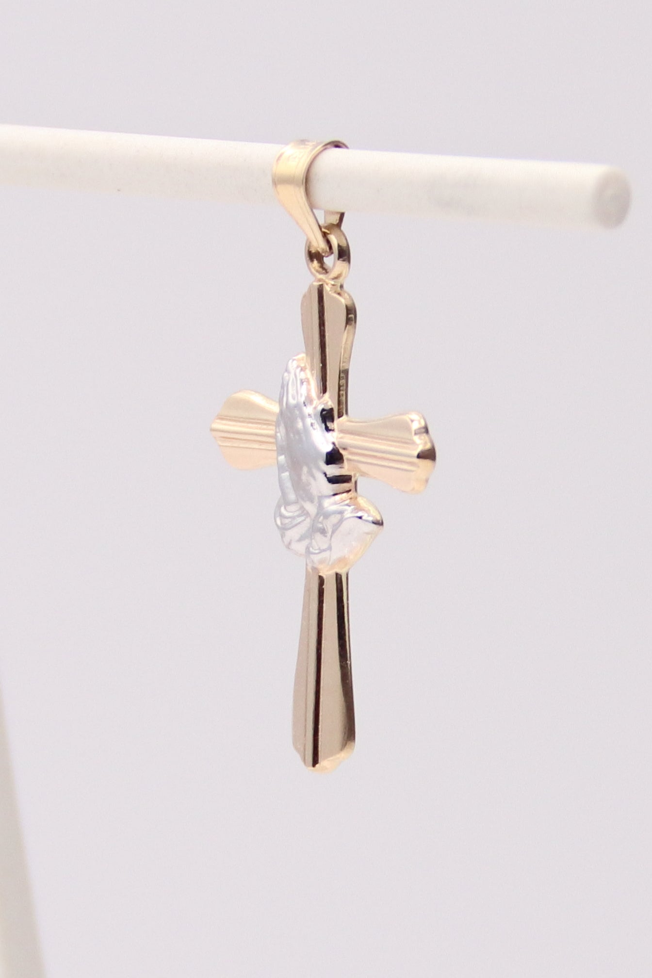 14K Two-Tone Prayer Cross Pendant