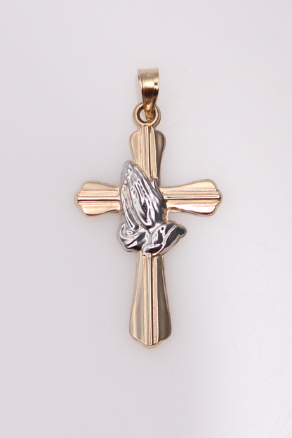 14K Two-Tone Prayer Cross Pendant