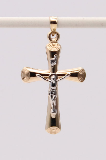 14K Two Tone Crucifix Pendant