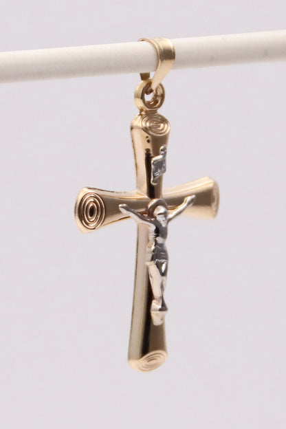 14K Two Tone Crucifix Pendant