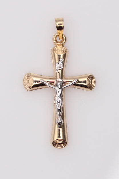 14K Two Tone Crucifix Pendant