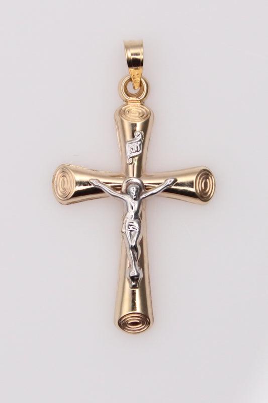 14K Two Tone Crucifix Pendant