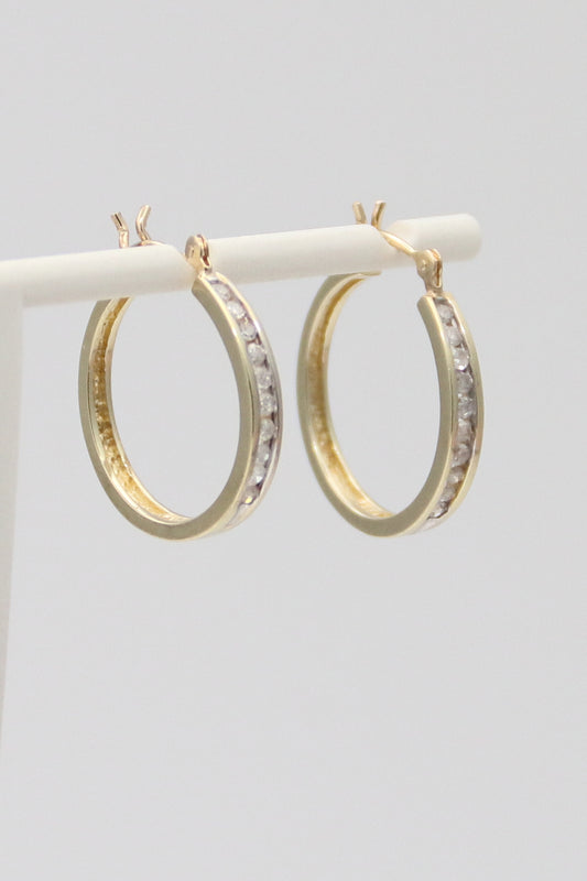 14K Diamond Hoops