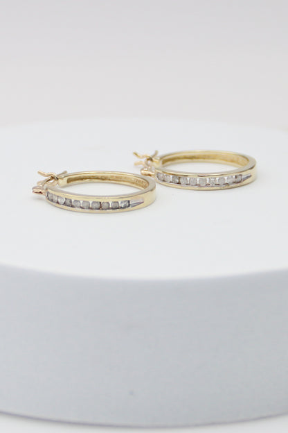 14K Diamond Hoops