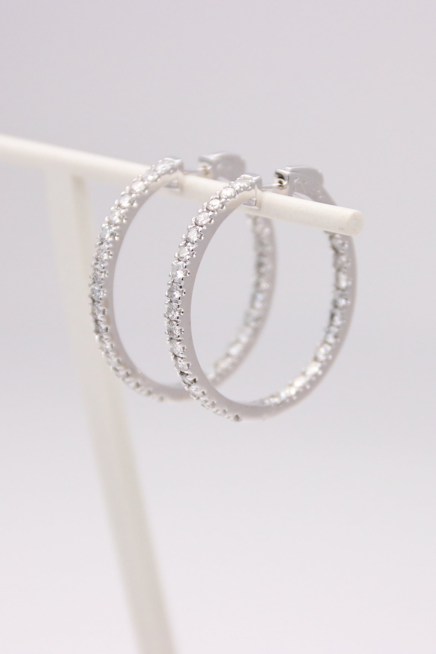 14K White Gold Diamond Hoops