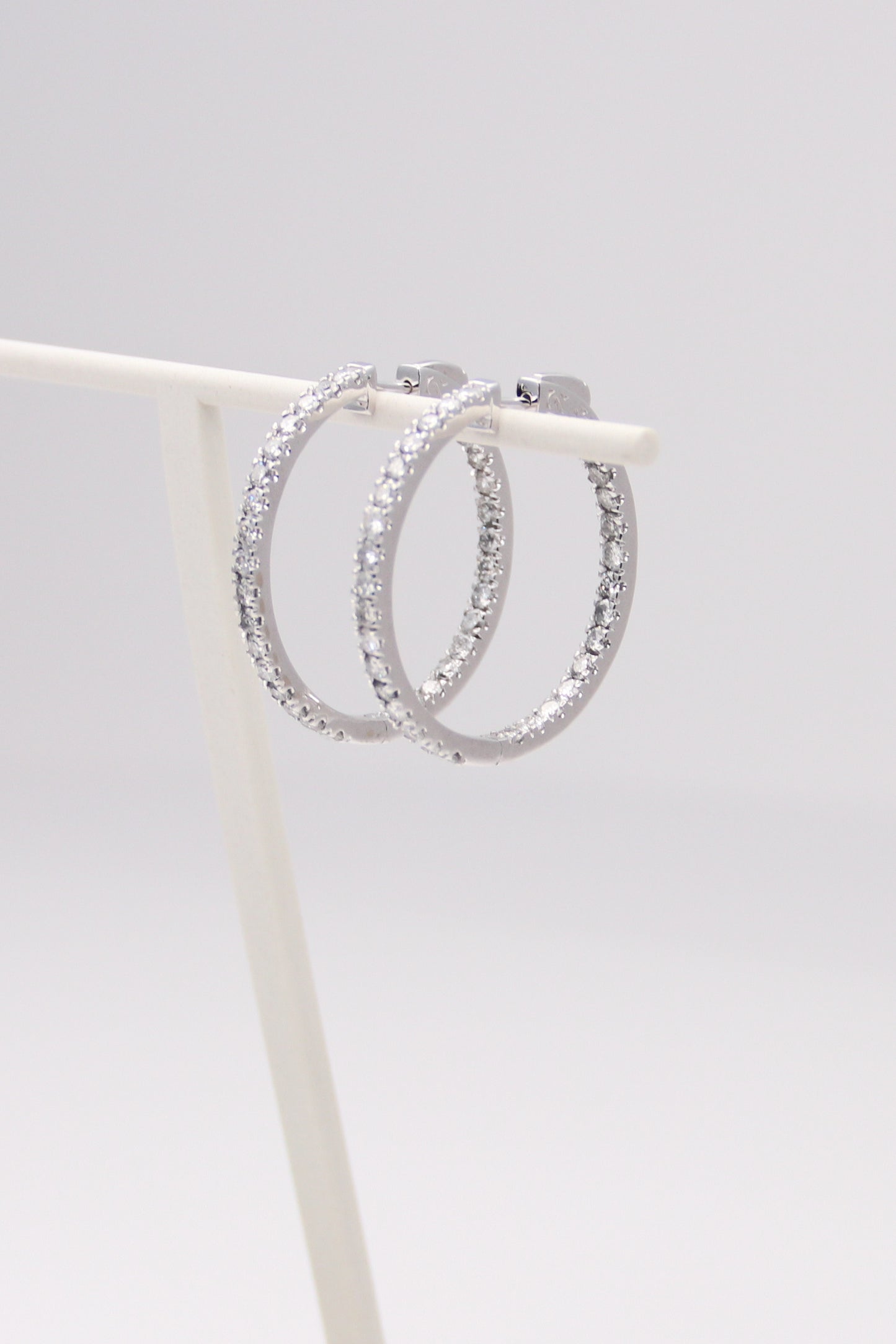 14K White Gold Diamond Hoops