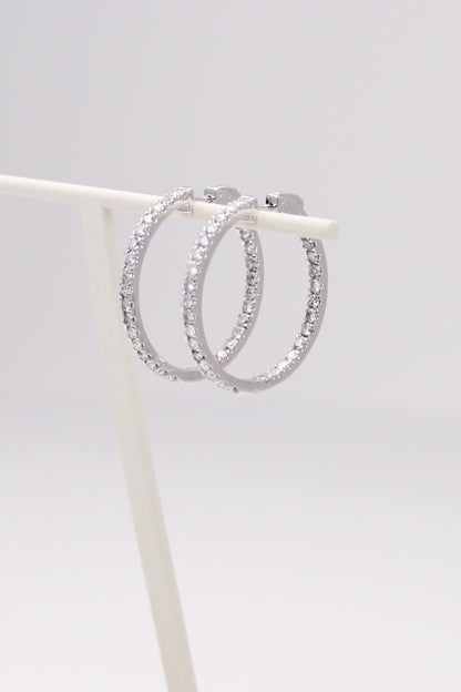 14K White Gold Diamond Hoops