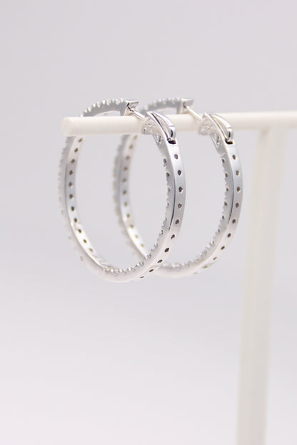 14K White Gold Diamond Hoops