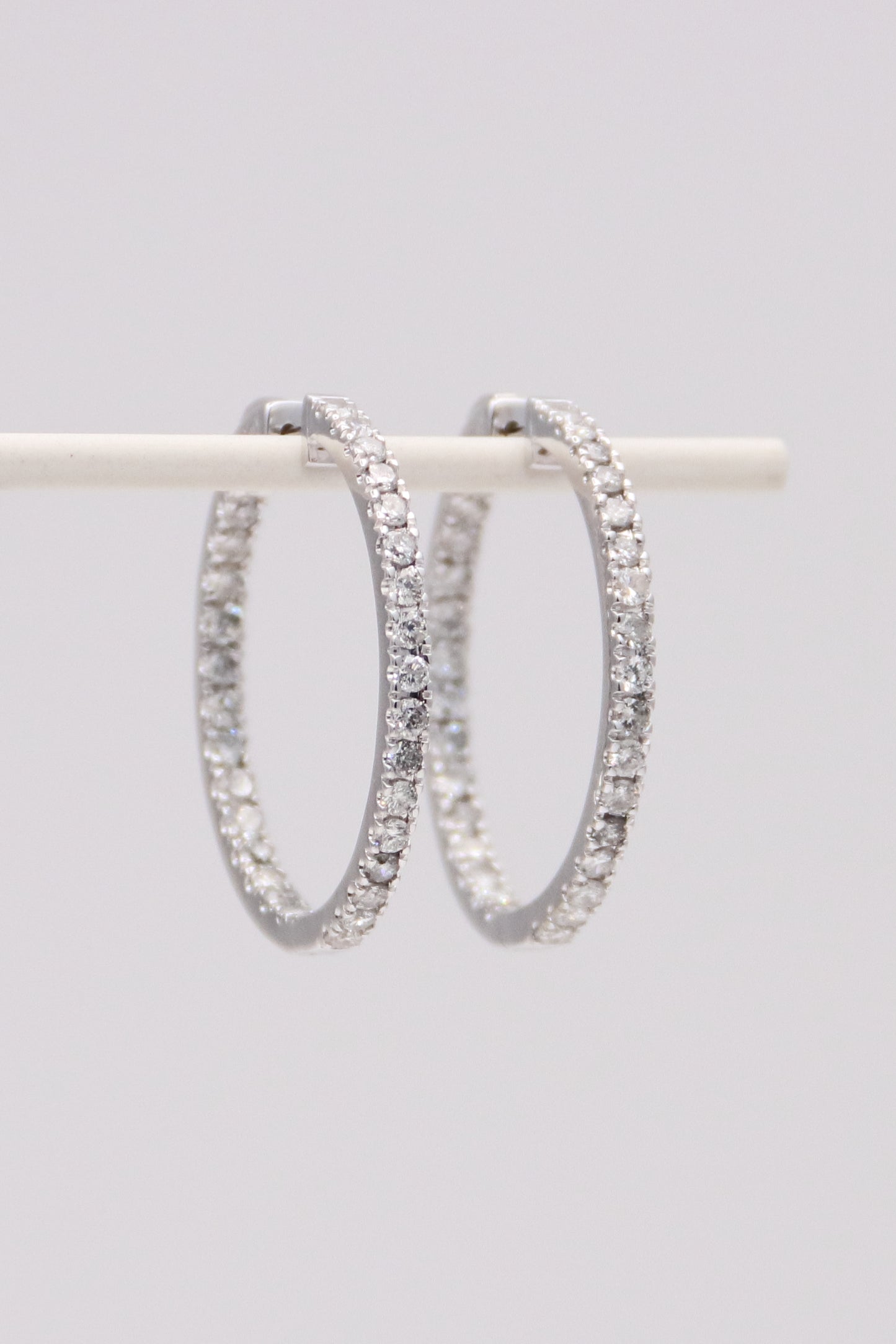 14K White Gold Diamond Hoops