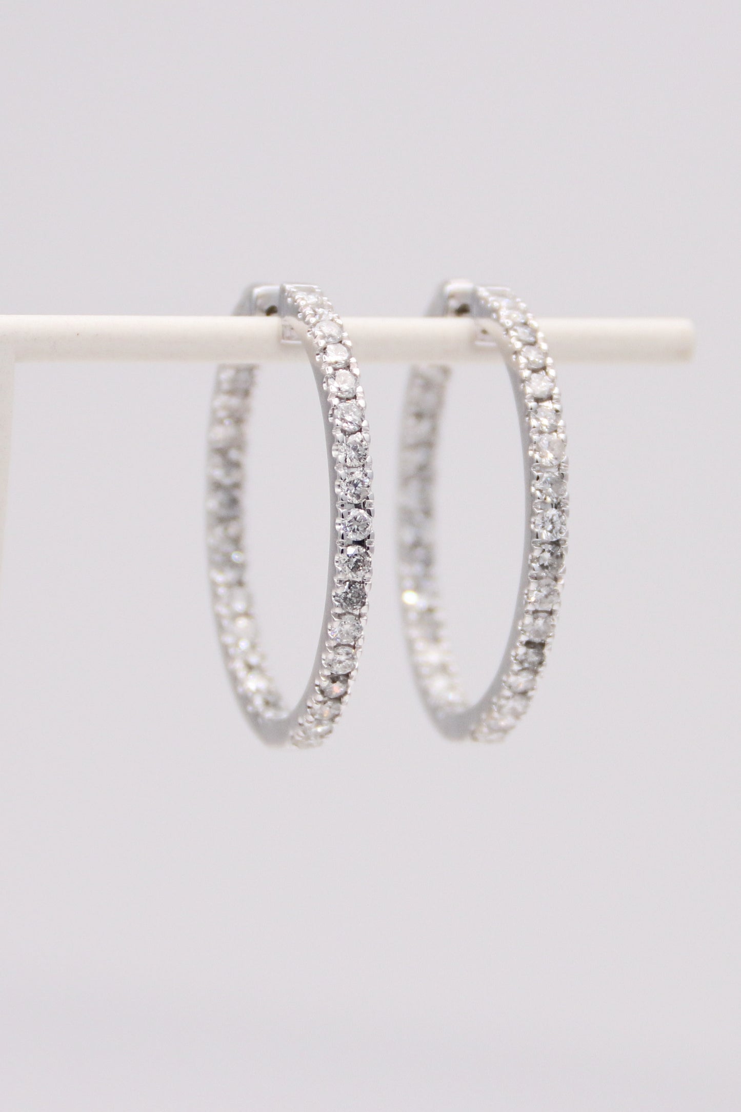 14K White Gold Diamond Hoops