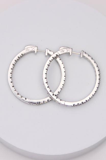 14K White Gold Diamond Hoops