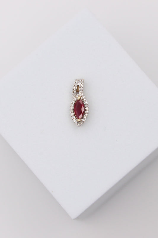 14K Yellow Gold Pink Stone and Diamond Pendant