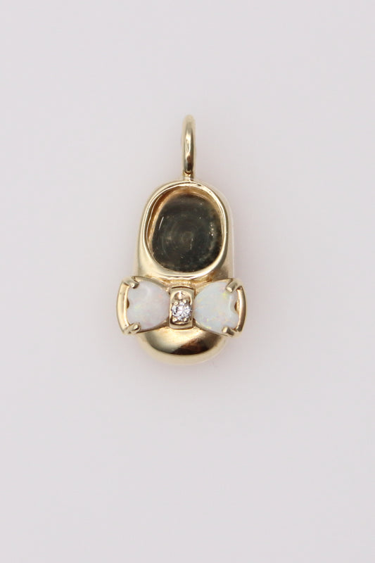 14K Yellow Gold Opal and Diamond Slipper Pendant