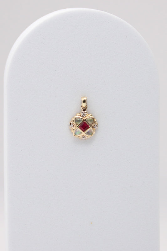 14K Yellow Gold Multi Stone and Diamond Pendant