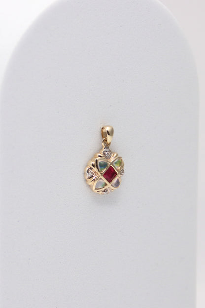 14K Yellow Gold Multi Stone and Diamond Pendant