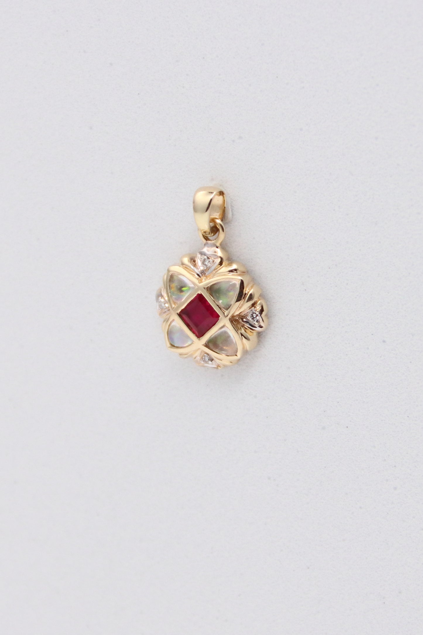 14K Yellow Gold Multi Stone and Diamond Pendant