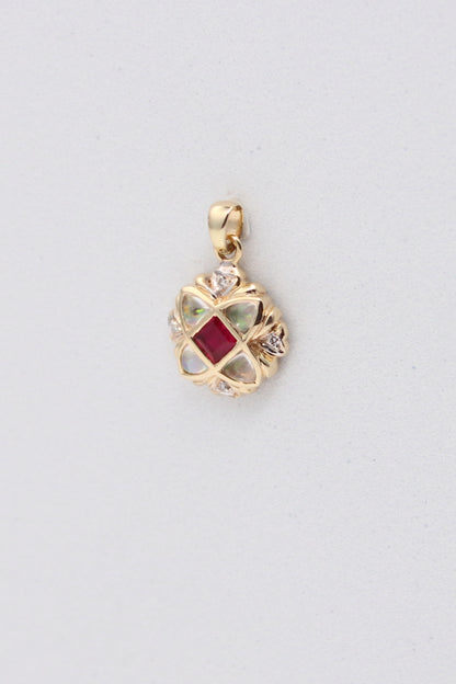 14K Yellow Gold Multi Stone and Diamond Pendant