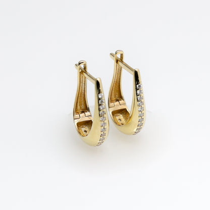 14K Yellow Gold Huggie Hoop CZ Earrings