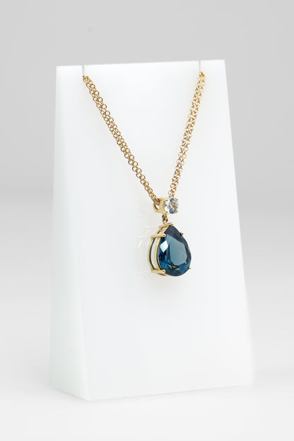 14k Large Blue Stone Pendant Necklace