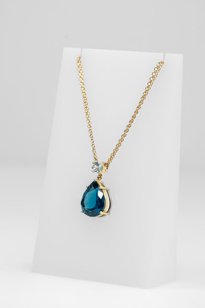 14k Large Blue Stone Pendant Necklace