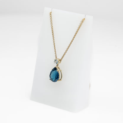 14k Large Blue Stone Pendant Necklace