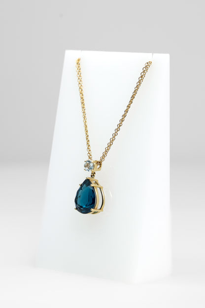 14k Large Blue Stone Pendant Necklace