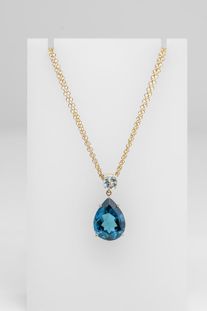 14k Large Blue Stone Pendant Necklace