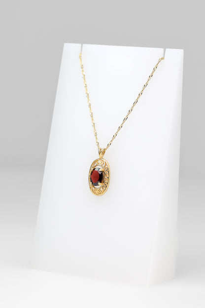 14K Gold Pendant with Oval Red Stone