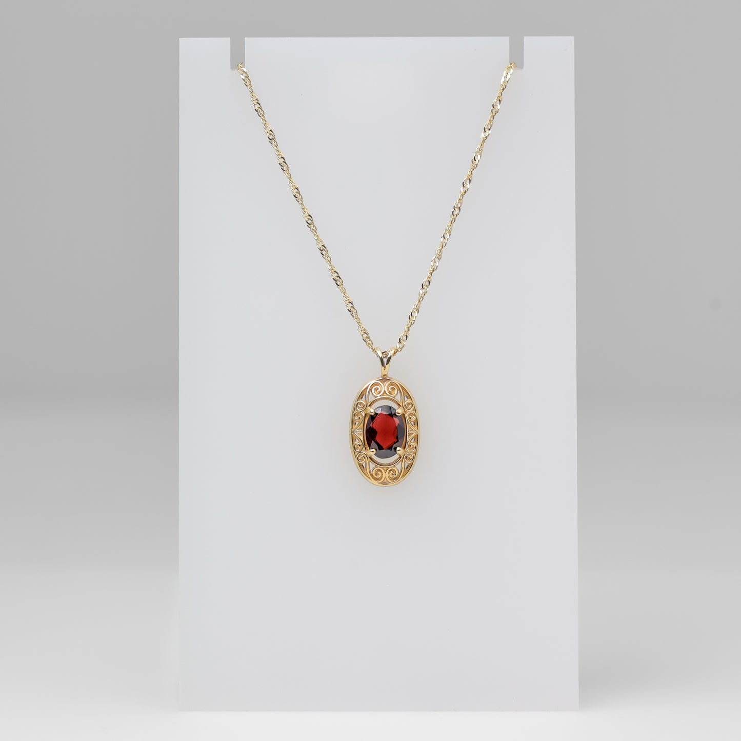 14K Gold Pendant with Oval Red Stone