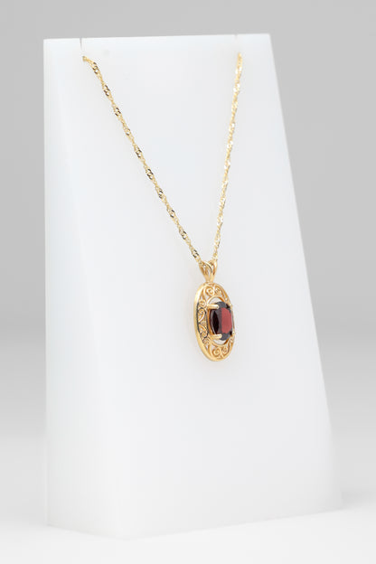 14K Gold Pendant with Oval Red Stone