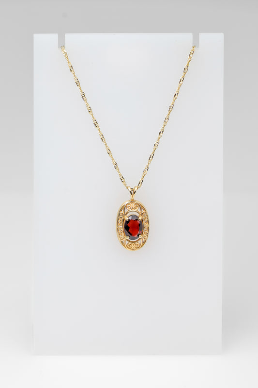 14K Gold Pendant with Oval Red Stone