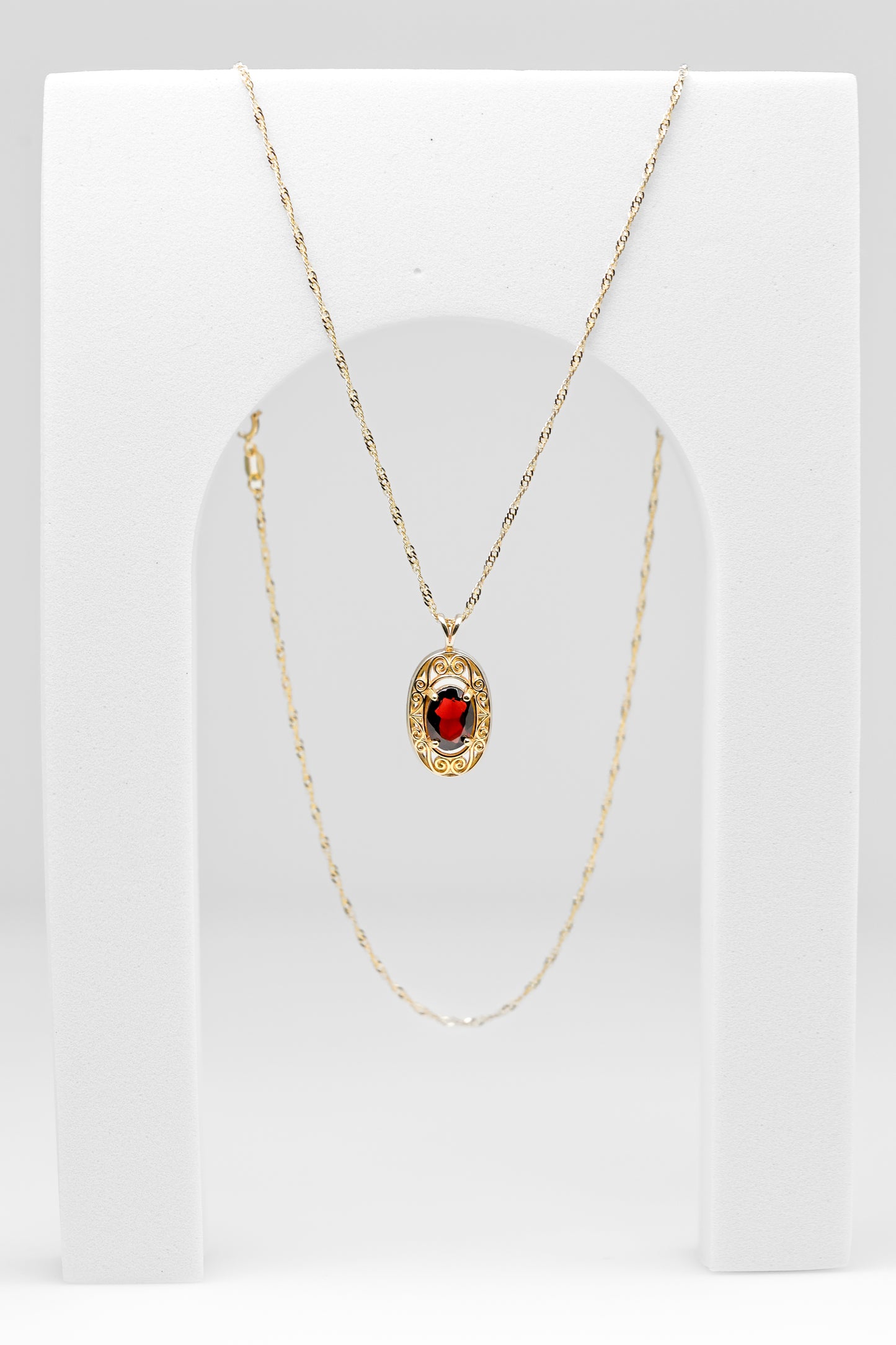 14K Gold Pendant with Oval Red Stone