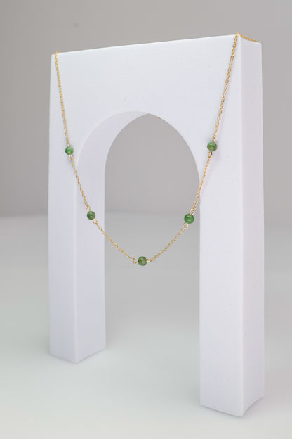 14K Yellow Gold Singapore Necklace with Green Stones