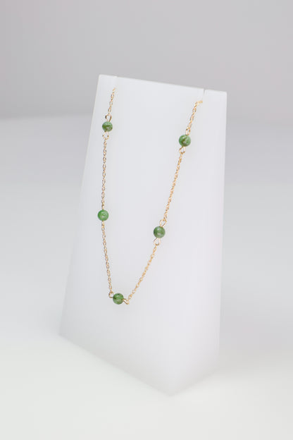 14K Yellow Gold Singapore Necklace with Green Stones