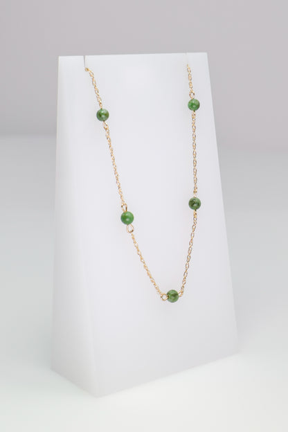 14K Yellow Gold Singapore Necklace with Green Stones