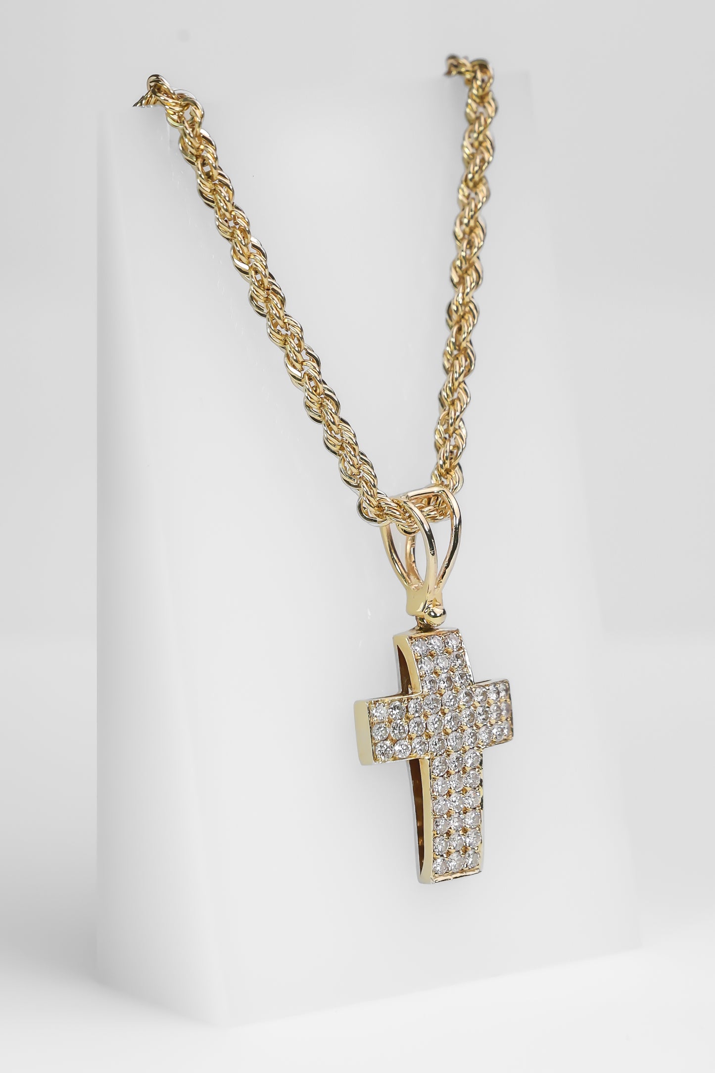 14K Yellow Gold Diamond Cross Pendant