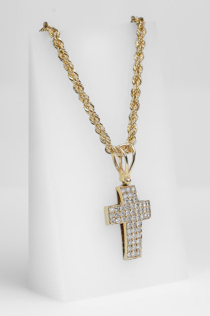 14K Yellow Gold Diamond Cross Pendant