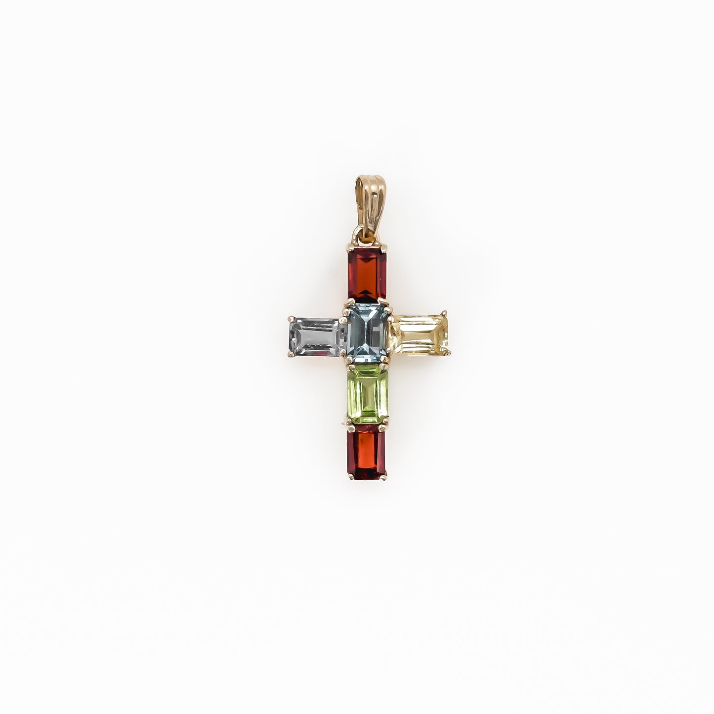 14K Yellow Gold Multi Stone Cross Pendant