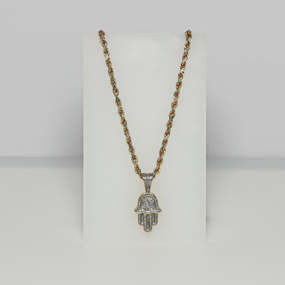 10K Yellow Gold Diamond Hamsa Pendant