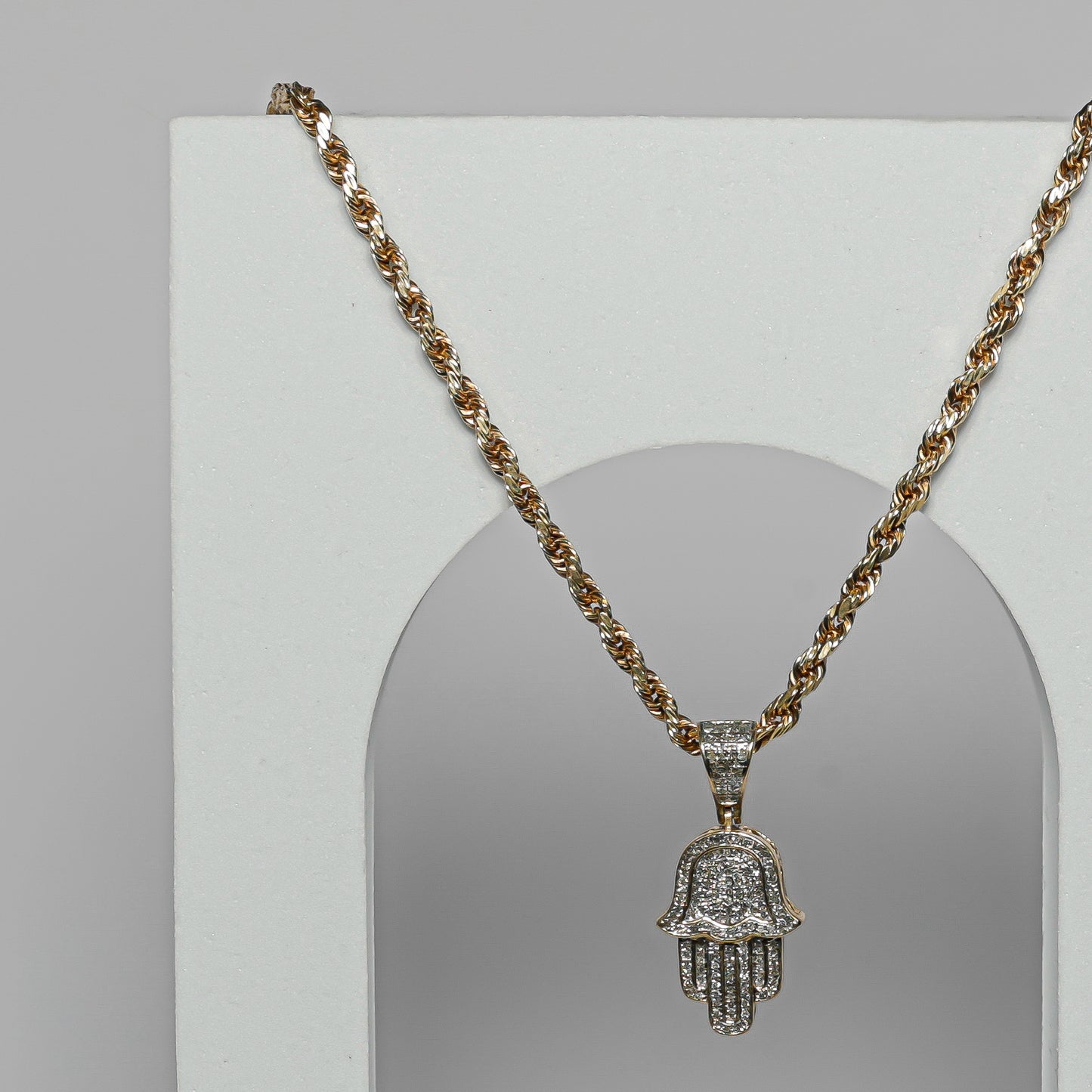 10K Yellow Gold Diamond Hamsa Pendant