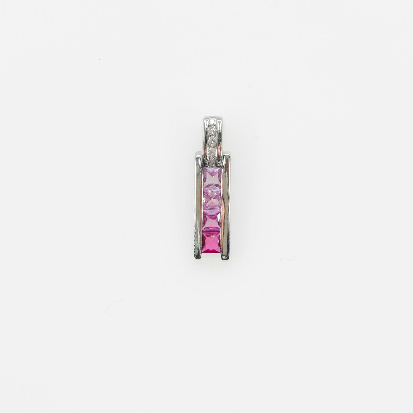 14K White Gold Pendant with Pink Stones