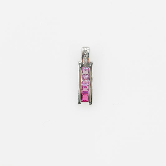 14K White Gold Pendant with Pink Stones